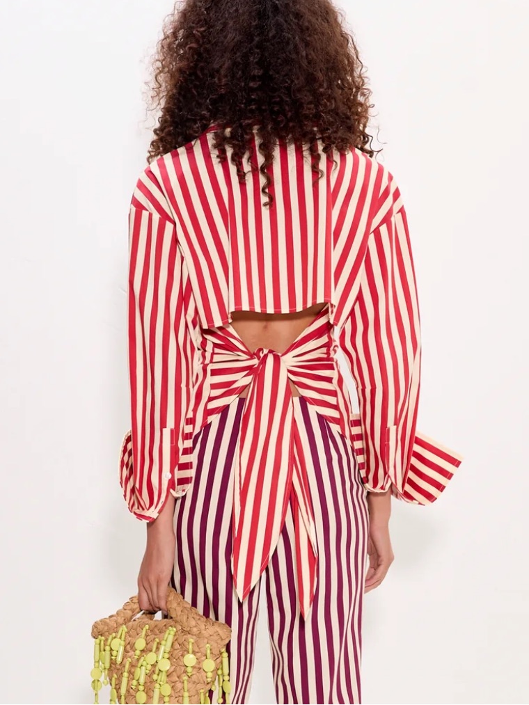 Simon Miller Loch Poplin Button Shirt Red Striped Size Small